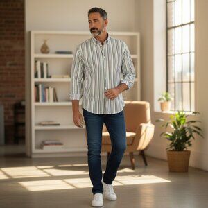 EXPRESS Men's "Premium Woven Cloth" Striped Dress Shirt | Size M‎
